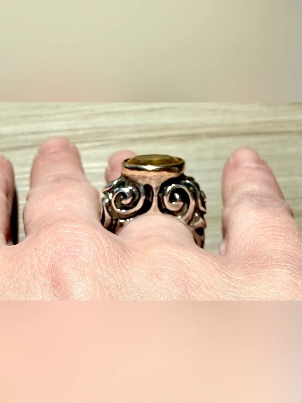 Dian Malouf Sterling Silver & 14K Gold Abstract Swirl Citrine Ring, Size 8